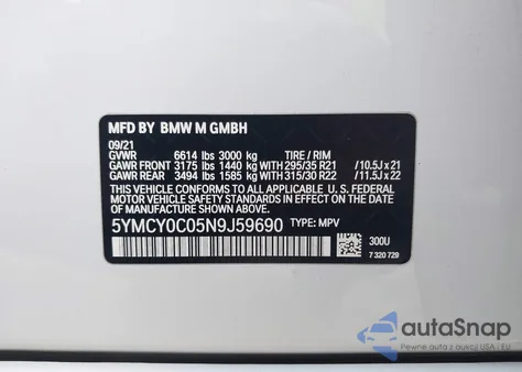 2022 BMW X6 M z USA, uszkodzony, nr VIN 5YMCY0C05N9J59690